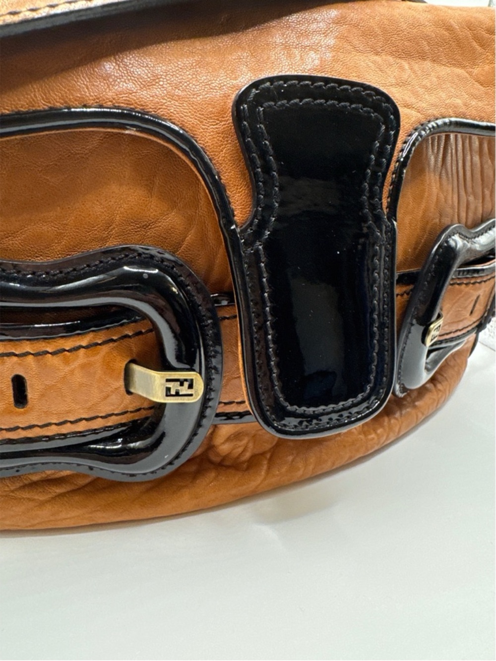 Fendi Brown Pebbled Leather Buckle Shoulder Bag Y2K Italy - Picture 3 of 11
